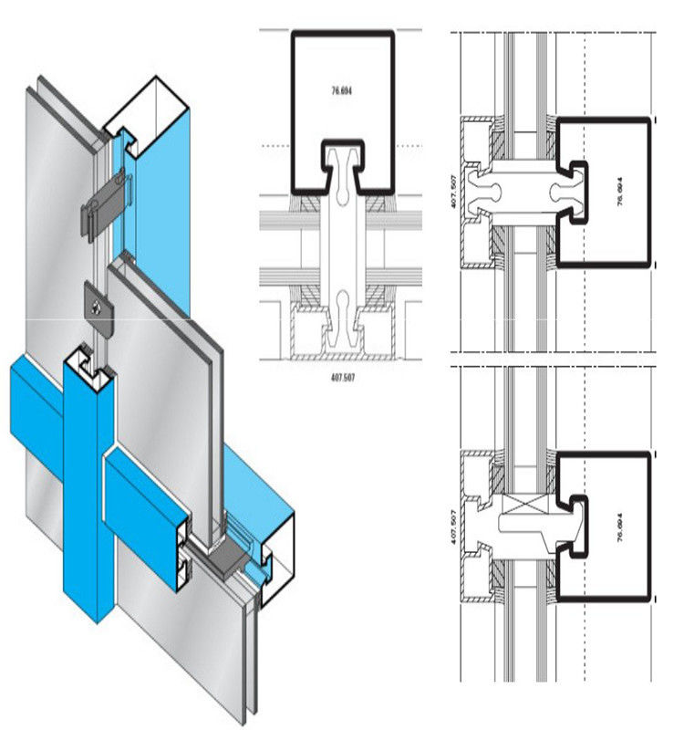 Multi functioneel Het Vensterprofiel van het Gordijngevelaluminium voor de Vorm van de Decoratierechthoek